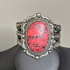 Oversized Stone Western Boho Chunky Stretch Silver Tone Stretch Bracelet